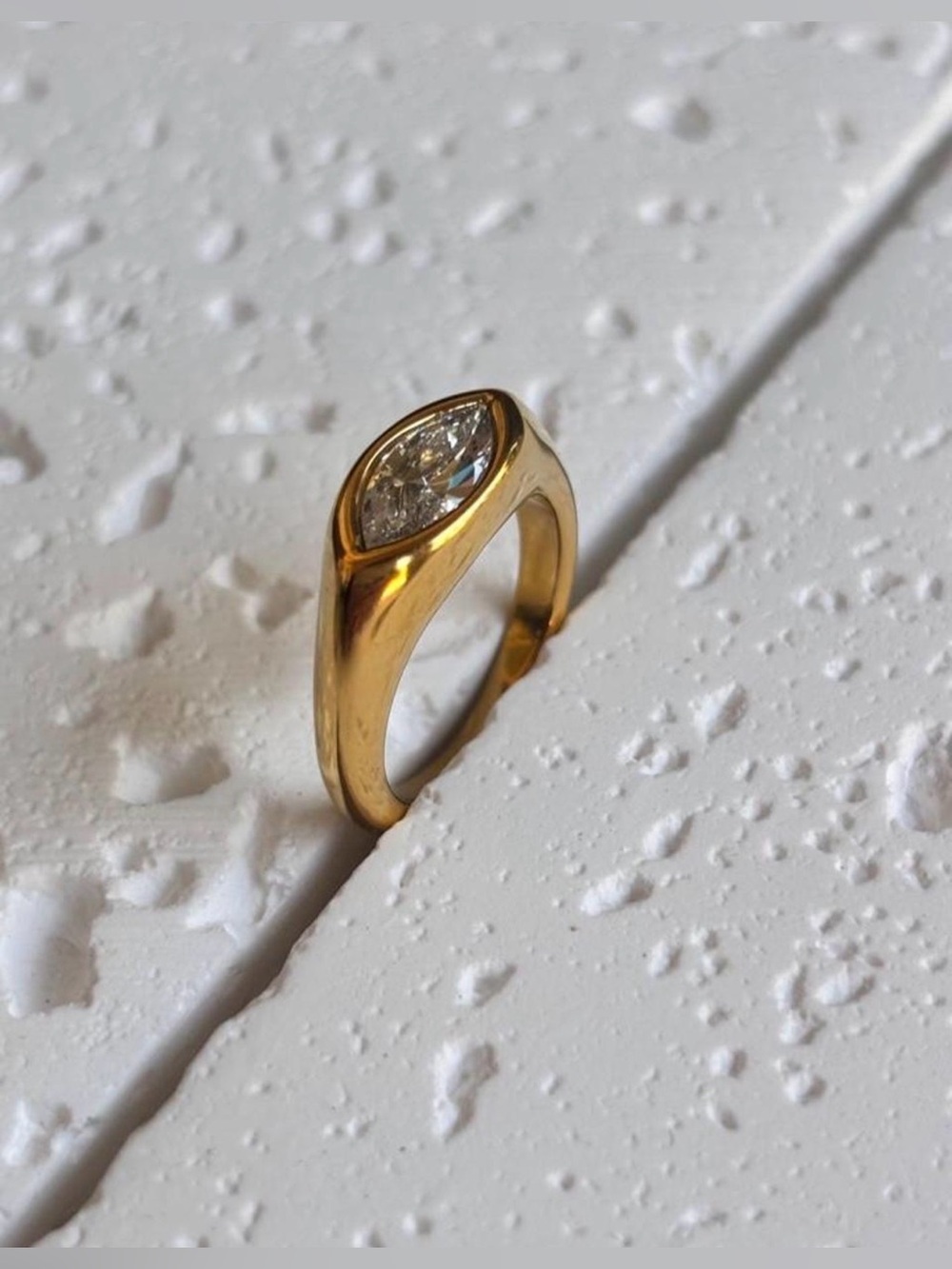Gold Plated Marquise-Cut Solitaire Ring with Clear CZ Stone size 6